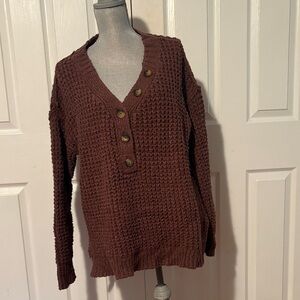 Free People Brown V-Neck Sweater